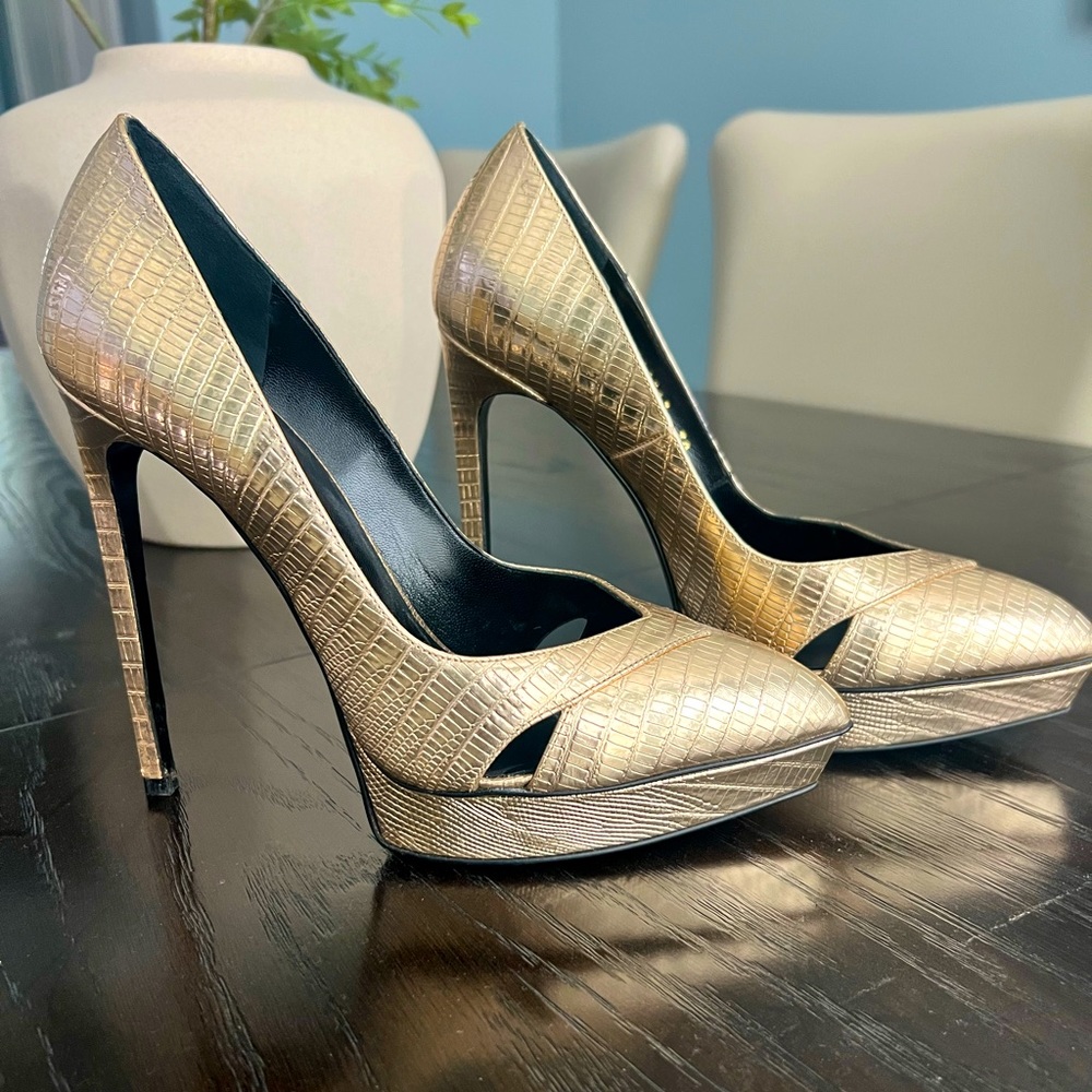Gold YSL Platform Pumps